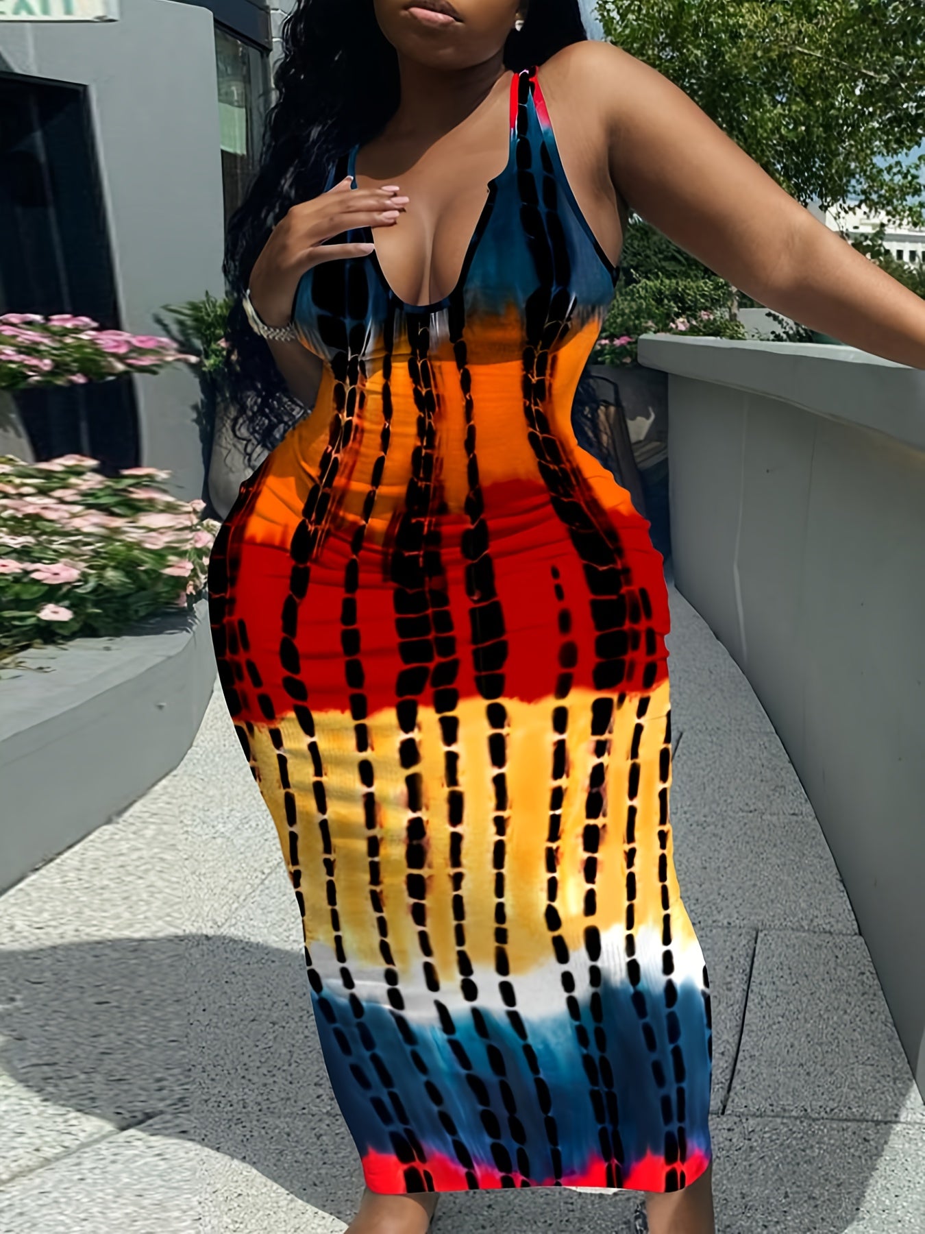  Tie Dye Bodycon Maxi Tank Dress