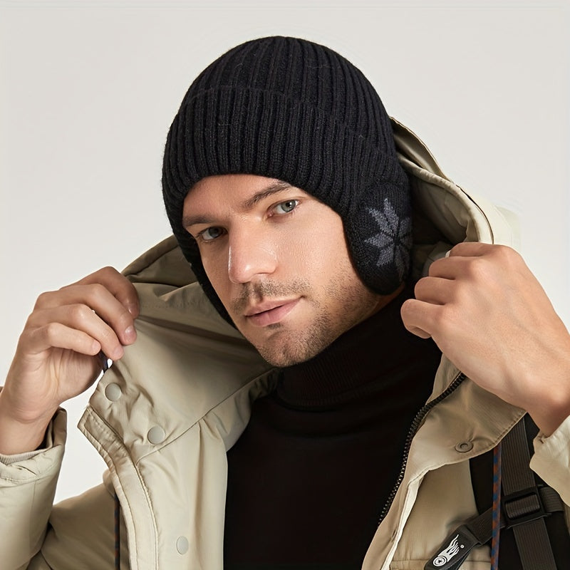 Men's Thickened Windproof Knitted Hat Winter Warm Beanie Cap Ear Warmer