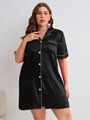  Satin Short Sleeve Nightdress with Collar