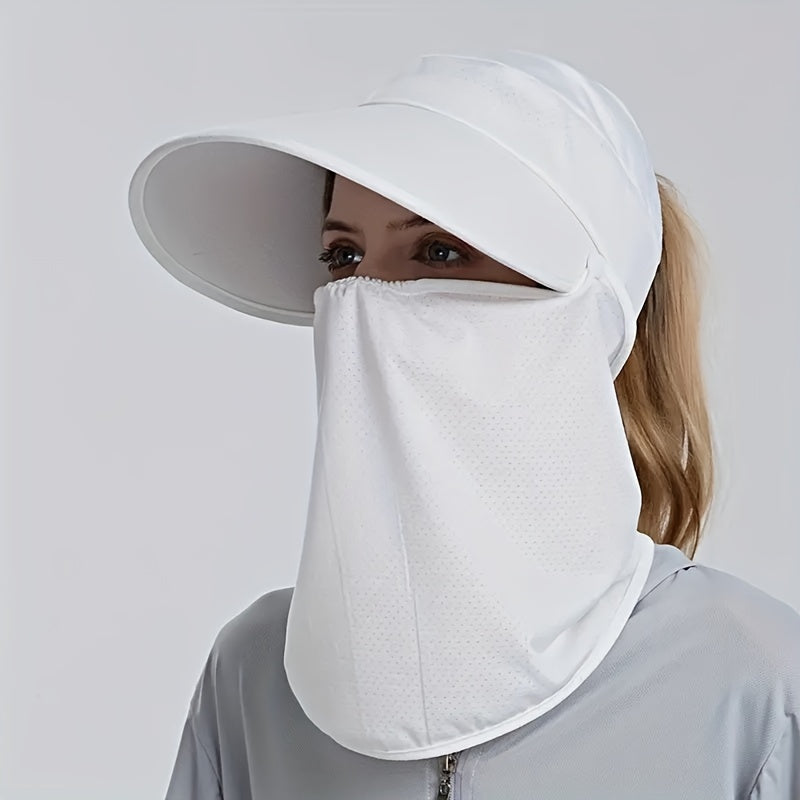 Ponytail Sports Sun Visor Hat with Neck Gaiter - Mesh Breathable Cap