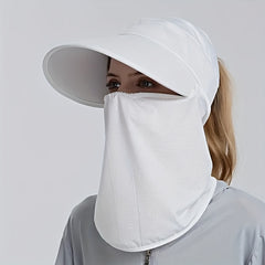 Ponytail Sports Sun Visor Hat with Neck Gaiter - Mesh Breathable Cap