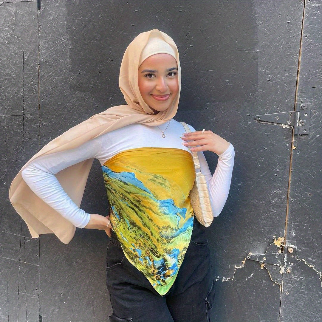Classic Print Bandana Satin Square Scarf Headwrap Hijab Sunscreen Shawl