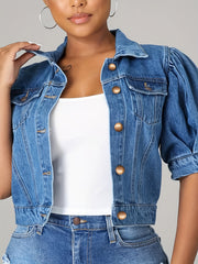 Short Sleeves Denim Jacket with Flap Pockets