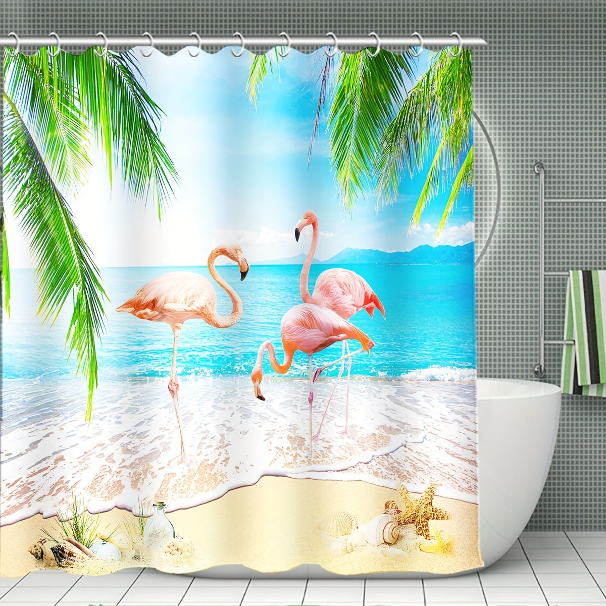 4pcs Flamingo Shower Curtain Set with Hooks & more