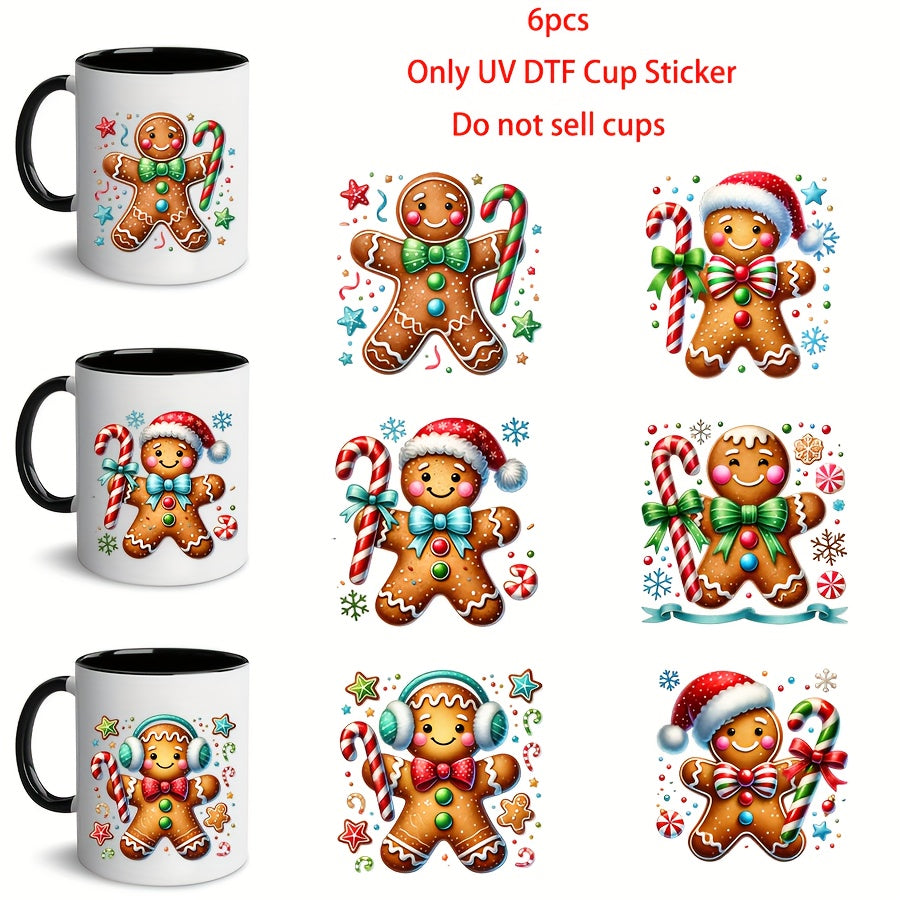 Christmas Gingerbread PVC Transfer Paper Decals 6pcs Waterproof