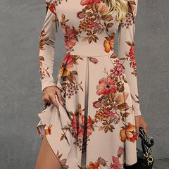  Casual Dress Women's Plus Floral Print Long Sleeve Round Neck