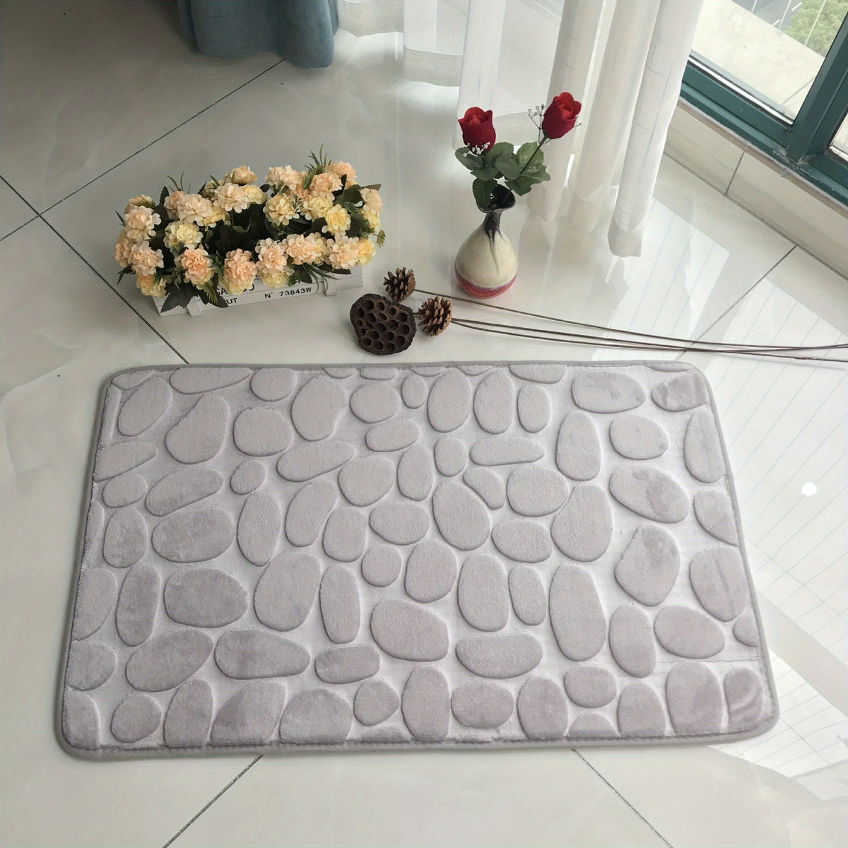 Soft Non Slip Cobblestone Embossed Bath Mat
