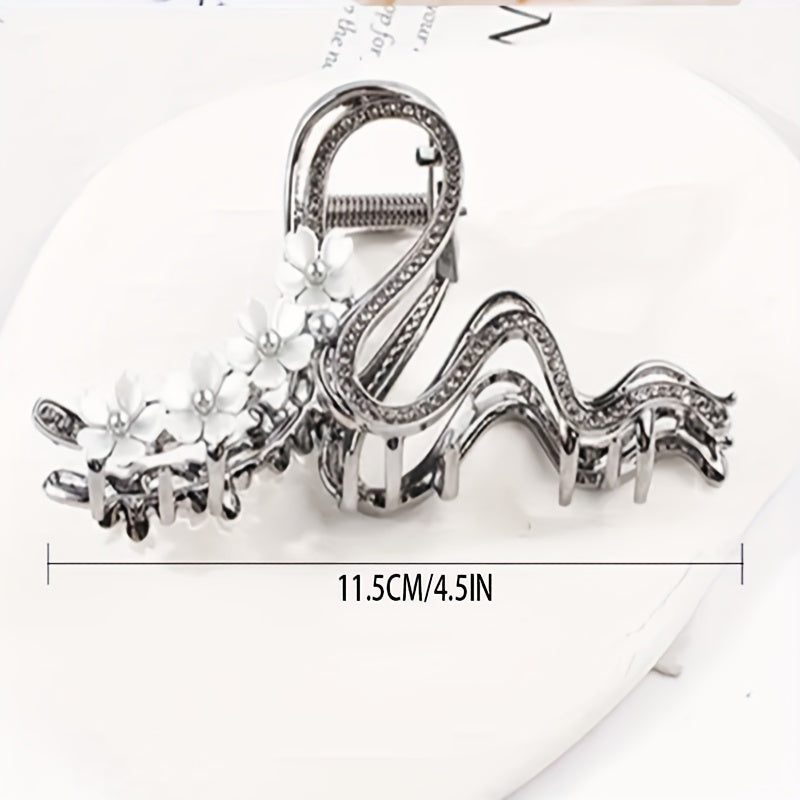 Alloy Antique Floral Clip Zircon Hair Clip Retro Pear Blossom Curved Clip