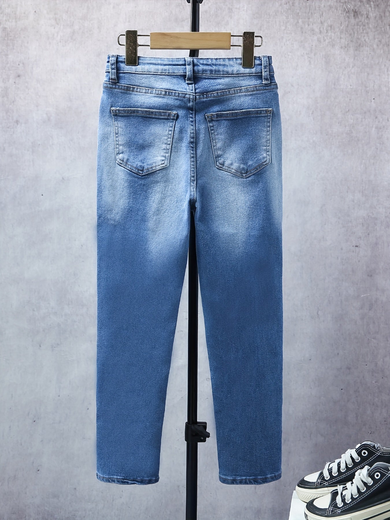 Boys Casual Rip Jeans Straight Leg Stretch Slim Fit Denim Pants