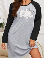  Nightdress Elephant & Mouse Print Raglan Sleeve Tee Sleep Dress