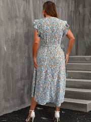  Ditsy Floral Print Butterfly Sleeve Maxi Dress