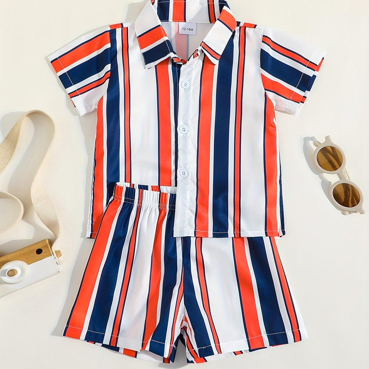 2pcs Infant Boys Striped Shirt & Shorts Set for Summer