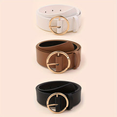 3pcs Round Pin Buckle Belt Casual Jeans Pants Belts