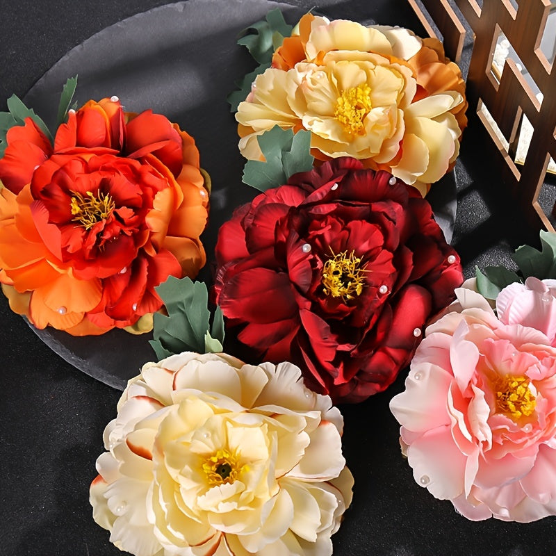 Peony Flower Hair Clips Fabric Artificial Flower Hairpin Assorted