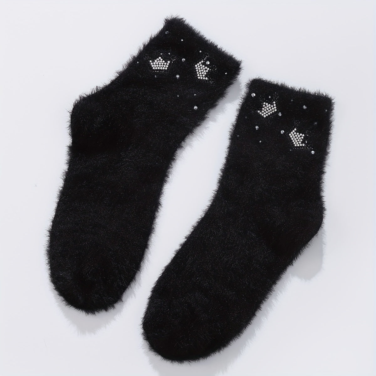Crown Rhinestone Socks Comfy Warm Fuzzy Women's Stockings