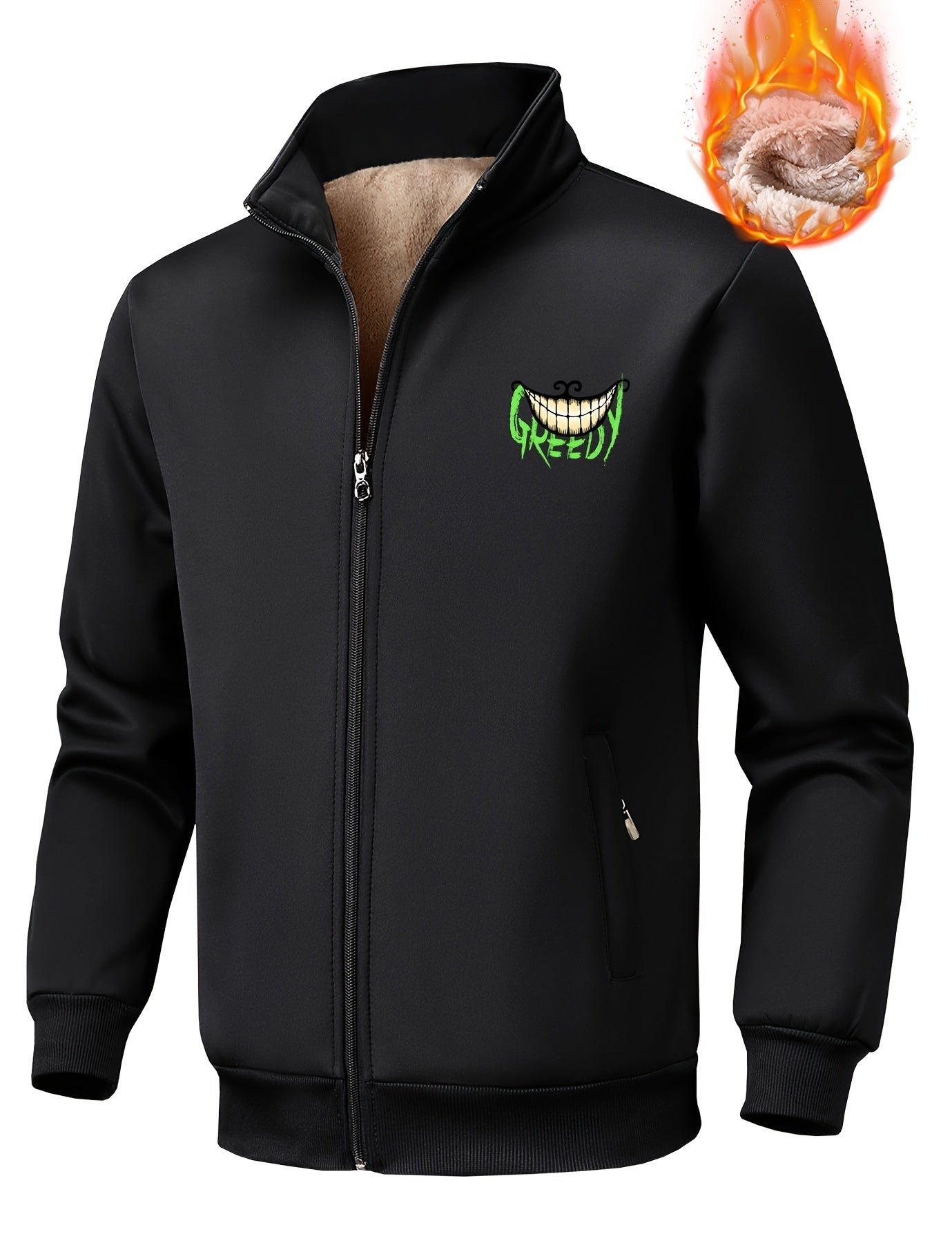 Men's Sherpa Fleece Crazy Smile Face Zip Jacket