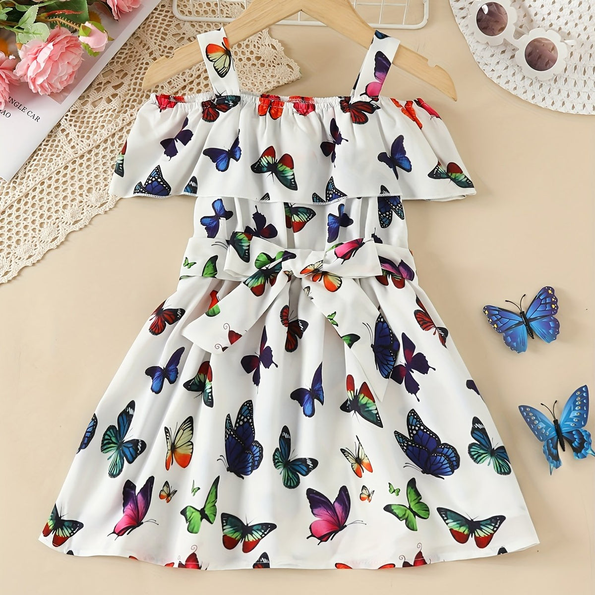 Toddler Girls Cold Shoulder Butterfly Graphic Dress
