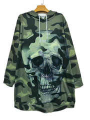  Camo & Skull Print Long Sleeve Hoodie Dress