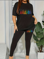  Christmas Tree Print Tunic & Leggings Two Piece Set
