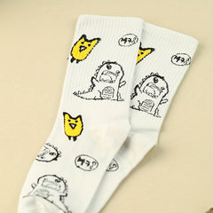 Cartoon Dinosaur Print Socks Comfy & Mid Tube Stockings