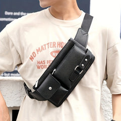 Men's PU Leather Waist Bag for Outdoor Travel and Hiking