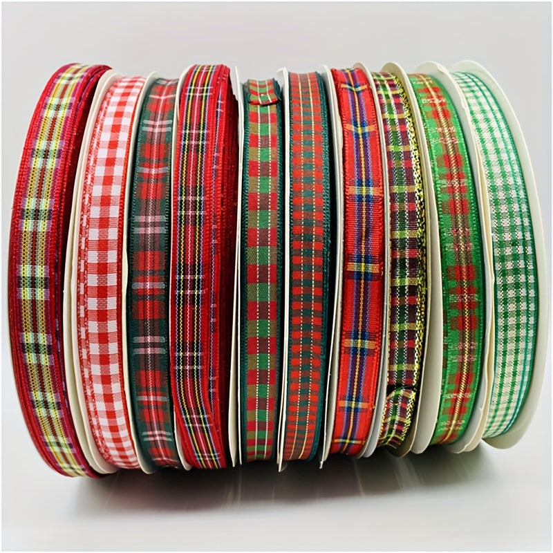 5 Yards 10mm Plaid Ribbon Christmas Series for DIY Gift Wrapping