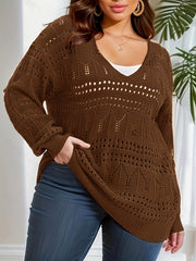  Casual Knit Top V Neck Sheer Pullover Sweater