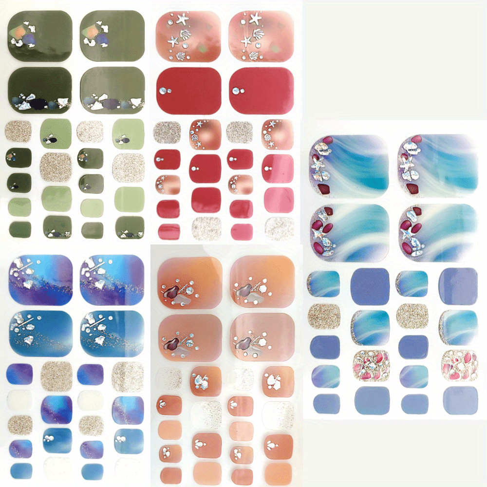 5 Full Wraps Toe Nail Polish Stickers with Nail Files