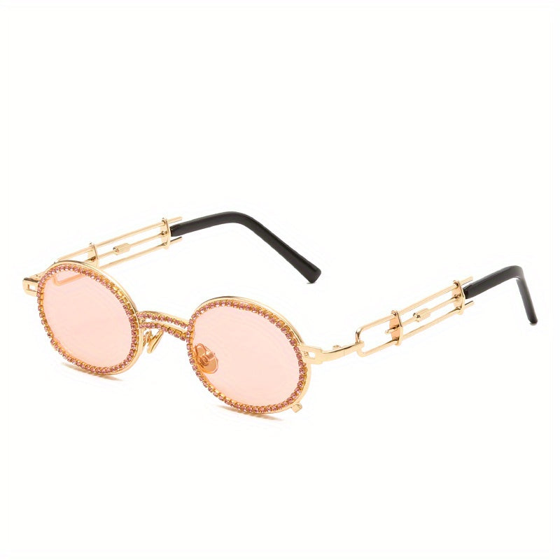 Y2K Tinted Metal Sunglasses Steampunk Rhinestone Hollow Glasses UV400