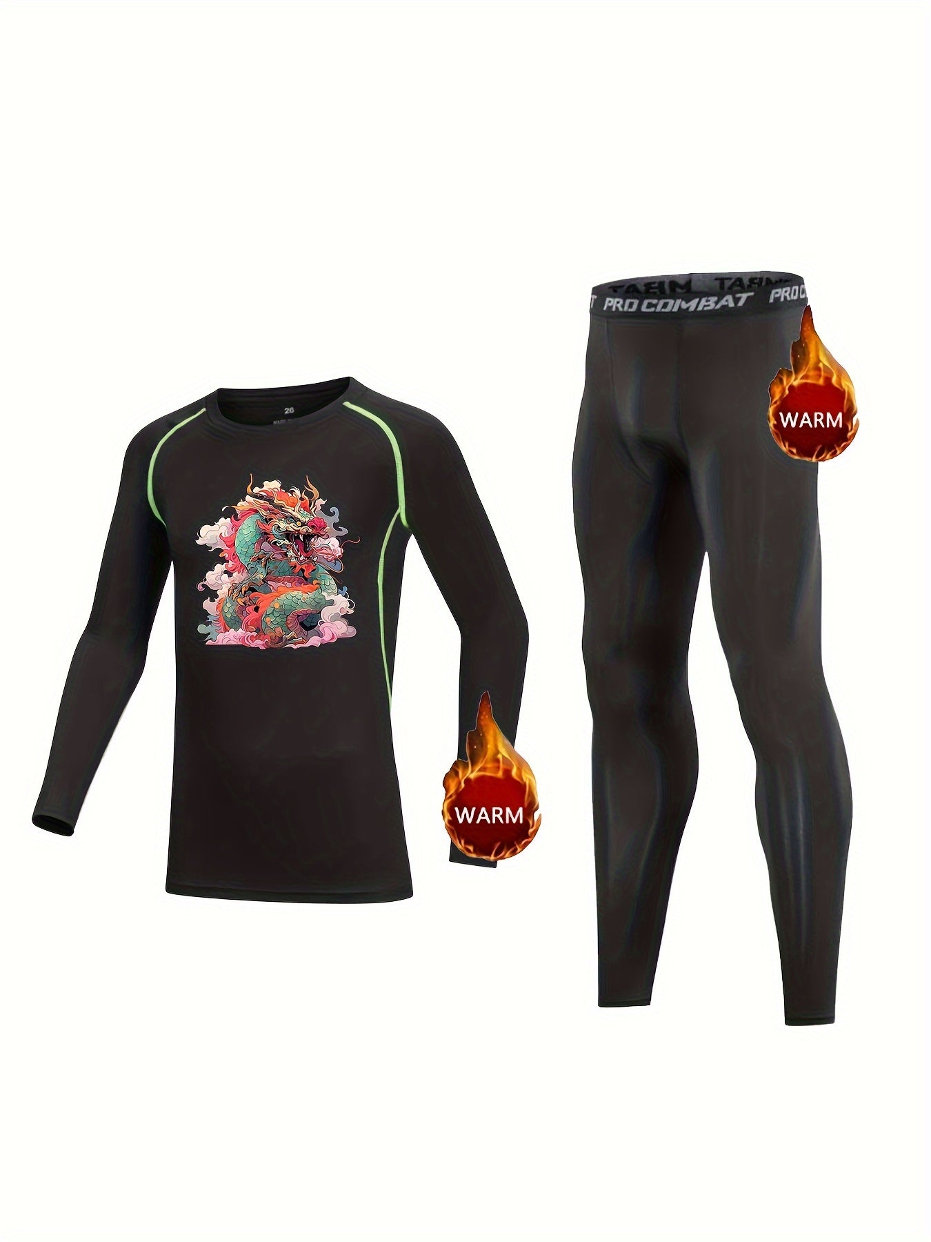 2pcs Kids Compression Fleece Sets with Dragon Pattern