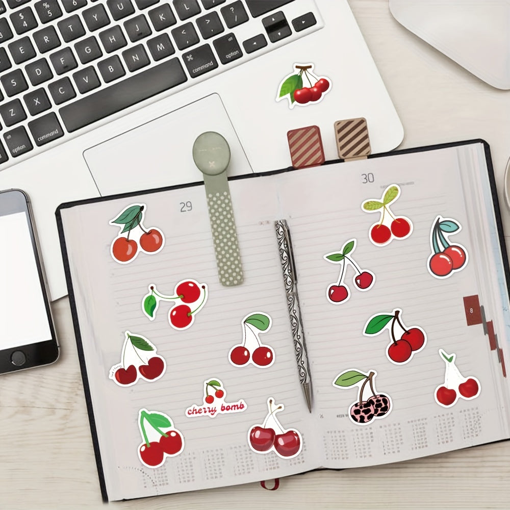60pcs Cherry Vinyl Stickers Waterproof for Water Bottles Laptop Luggage Cup