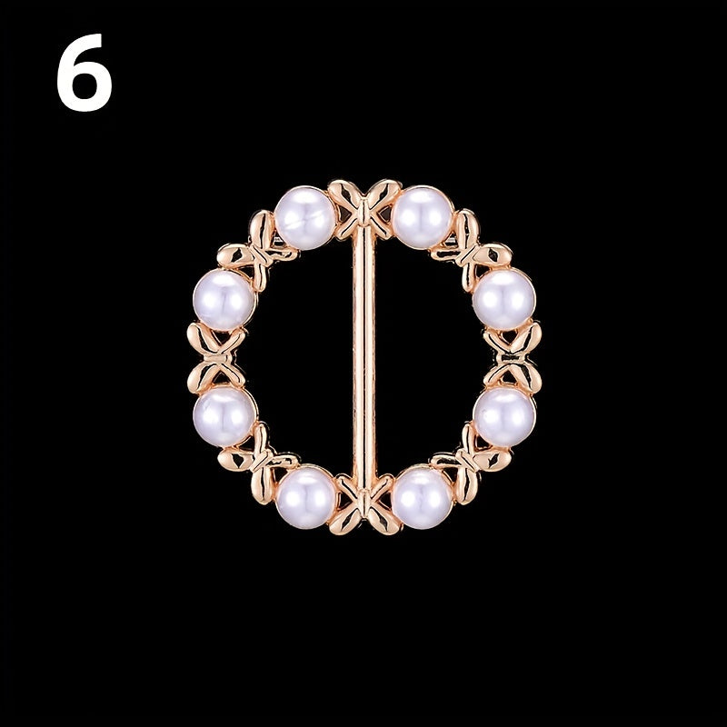 Faux Pearl Round Buckle Women Dress Scarf Pin Brooch