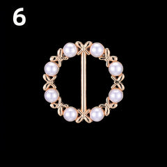 Faux Pearl Round Buckle Women Dress Scarf Pin Brooch