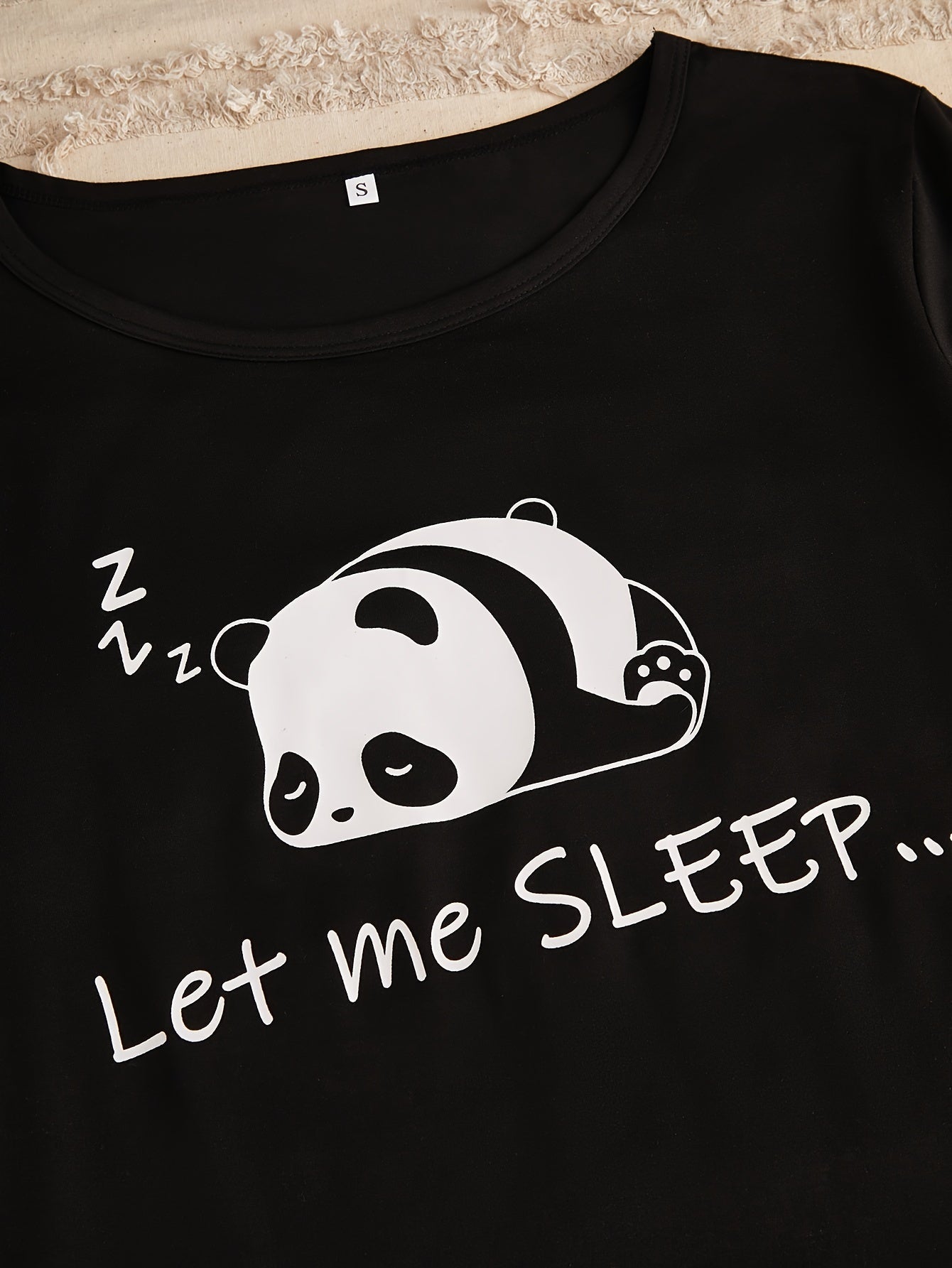 Panda Print Pajama Set Short Sleeve Top & Shorts Lounge Pants Women's Sleepwear