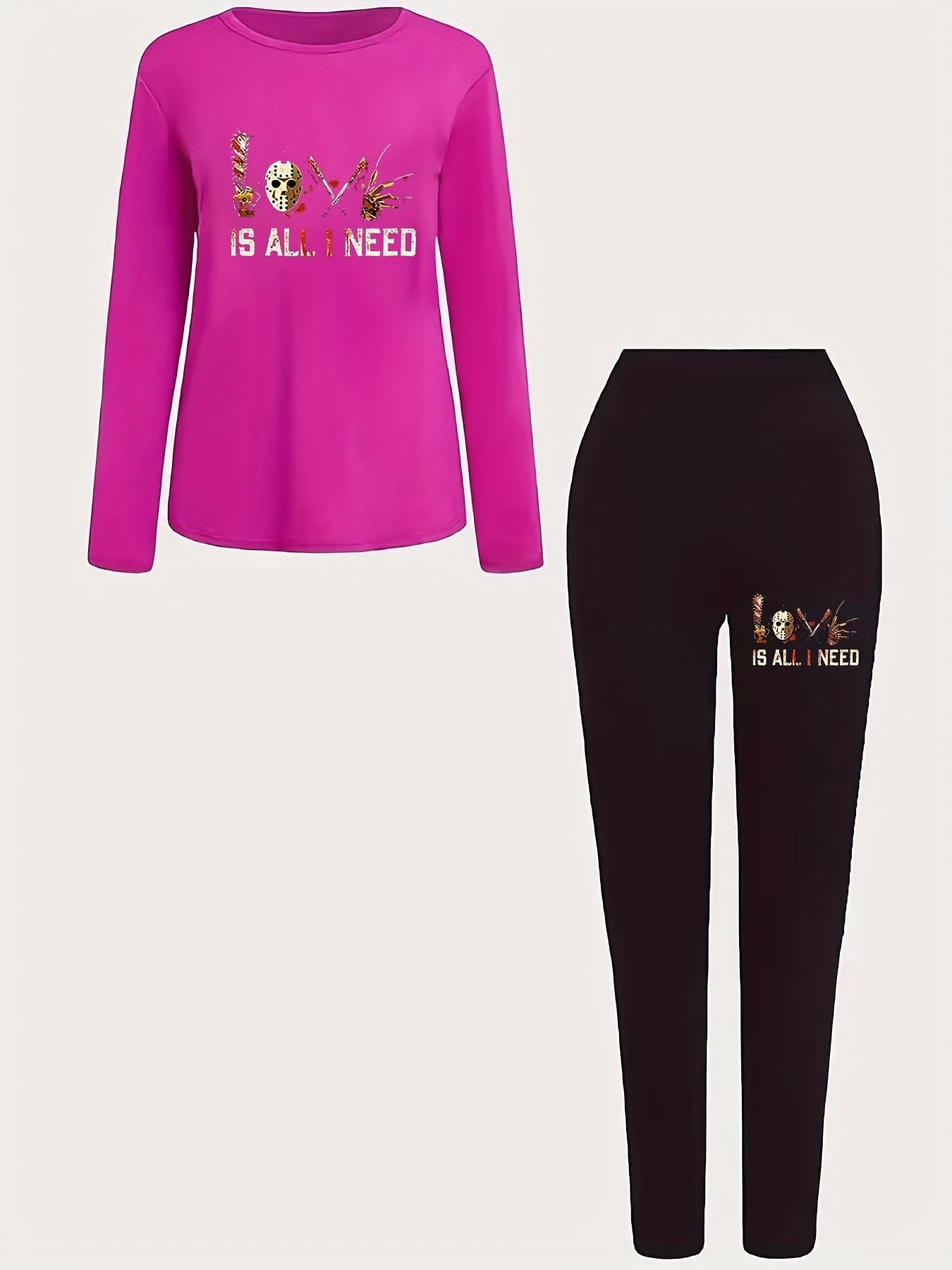  Women's Halloween Horror Print Top & Leggings Set
