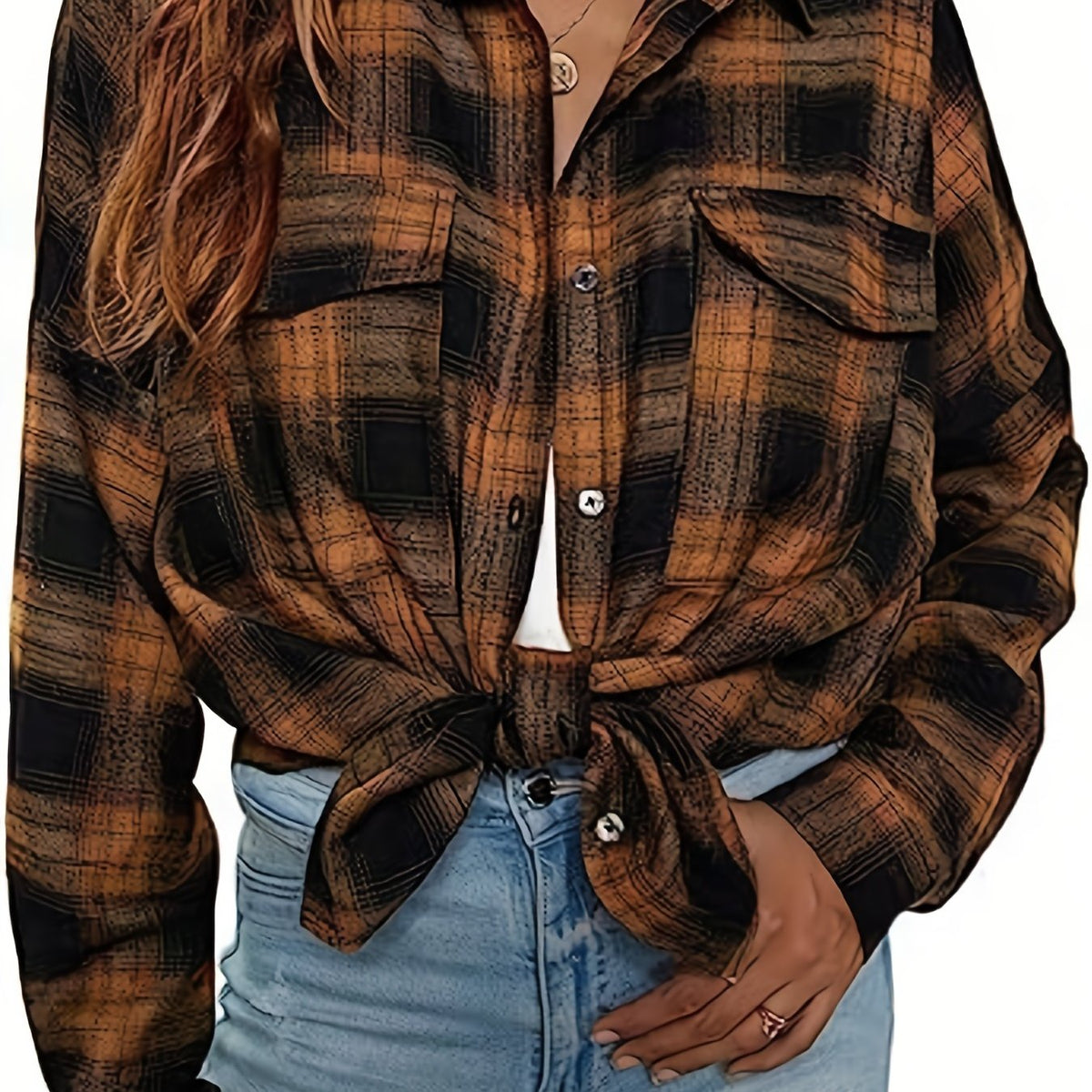  Plaid Print Long Sleeve Button Up Shirt Top