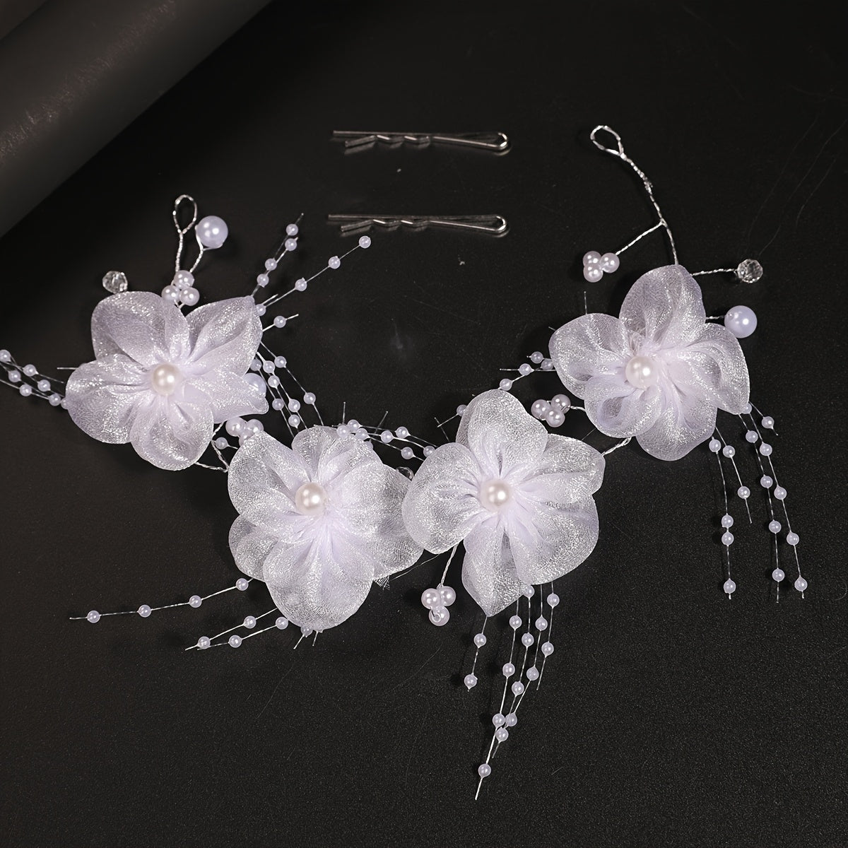 Red Rose Hair Accessory with Soft Bow Headpiece for Wedding