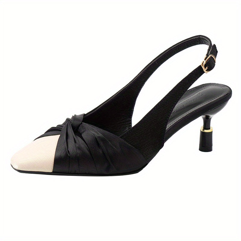 Women's Pleated Low Heels Slingback Pumps
