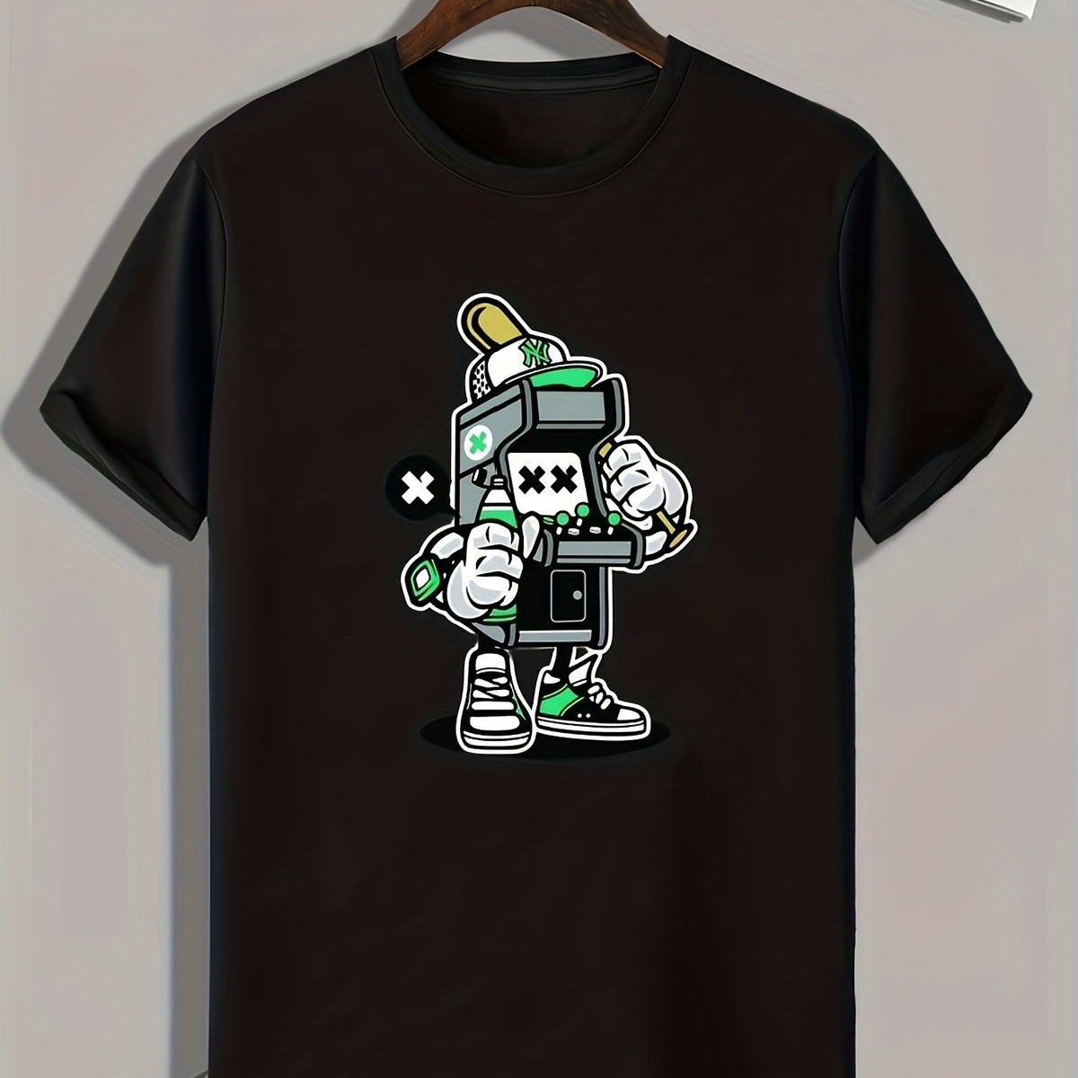 Cartoon Robot Print Men's Graphic T-shirt for Summer
