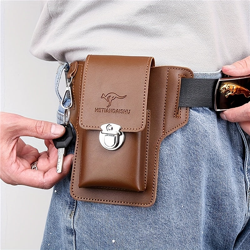 Stylish PU Leather Waist Bag for Men Phone Storage Travel Husband Father Gift