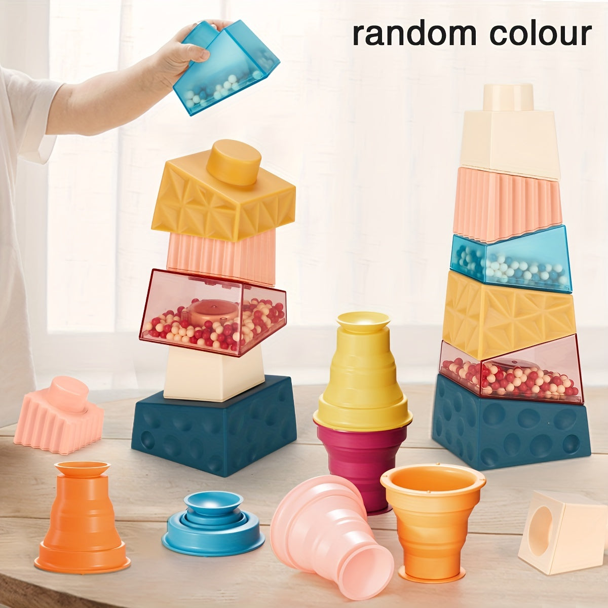 Montessori Baby Sucker Cup Toy Building Block for 1-3 Years Old