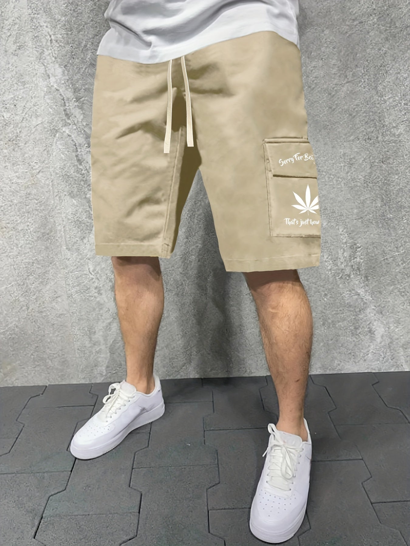 Men's Letter And Leaves Graphic Casual Sports Loose Pocket Elastic Waist Drawstr