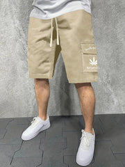 Men's Letter And Leaves Graphic Casual Sports Loose Pocket Elastic Waist Drawstr