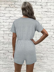 Casual Short Sleeve Button Romper Jumpsuit Women's Clothing