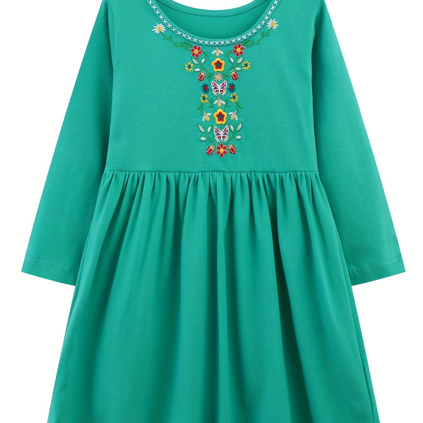 Girls' Vintage Floral Embroidery Cotton Dress For 2-8 Years
