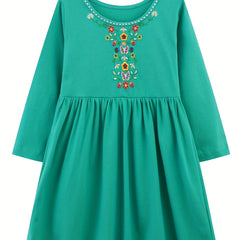 Girls' Vintage Floral Embroidery Cotton Dress For 2-8 Years