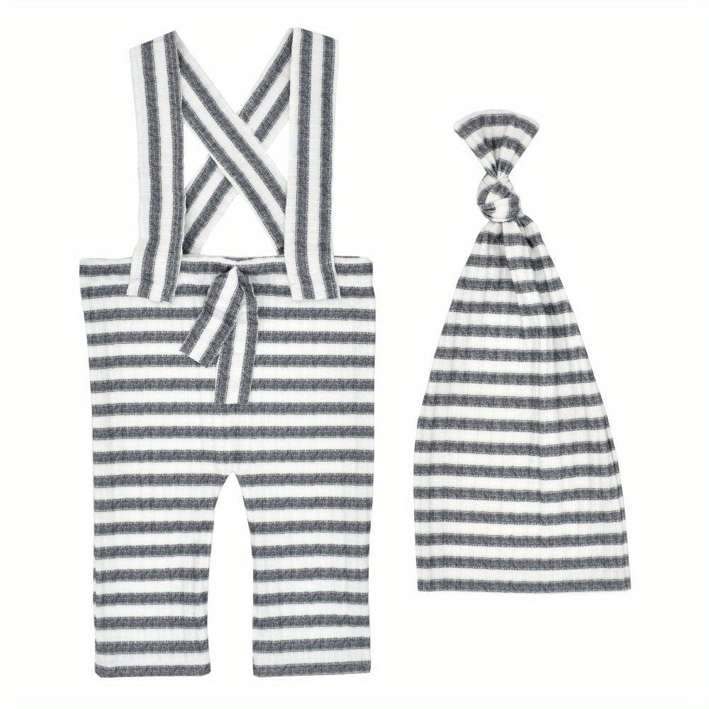 Newborn Striped Hat Suspenders Suit Photo Props Outfit