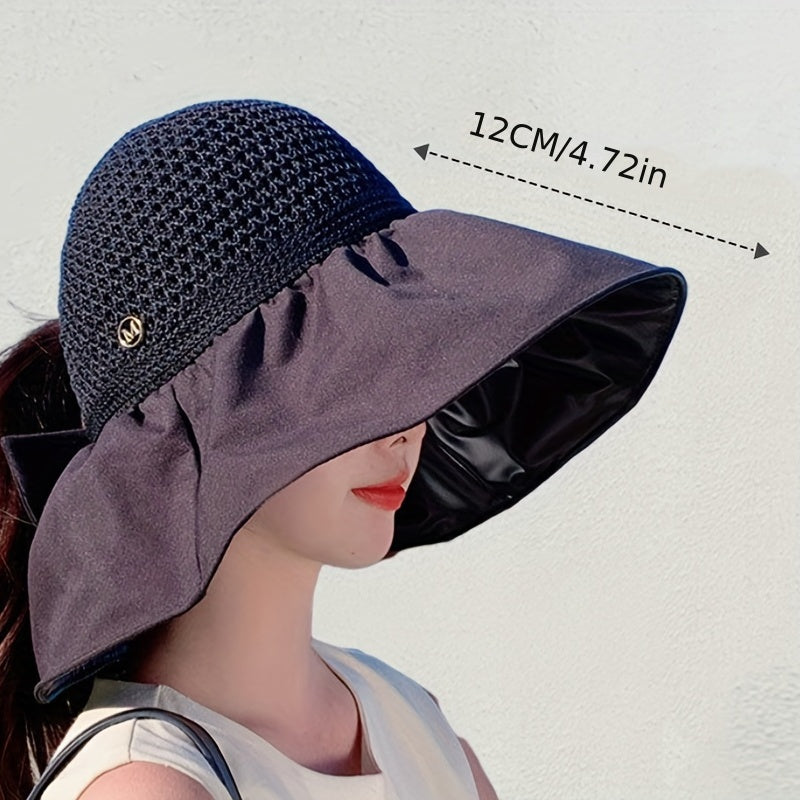 Oversized Brim Ponytail Visor Hat Bowknot Bucket Hat