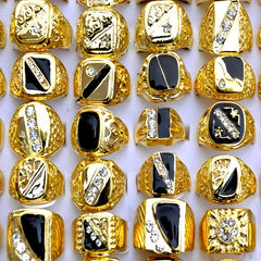 Vintage Classic Golden Crystal Metal Ring Wide Wedding Party Men Jewelry