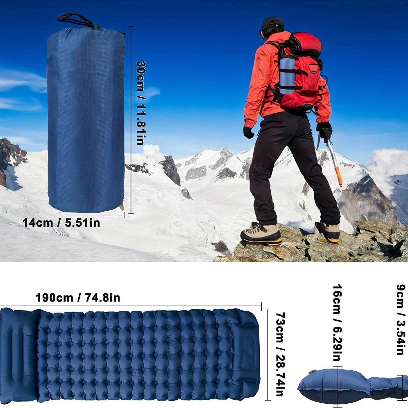 Self Inflating Camping Mattress with Pillow Lightweight Mat